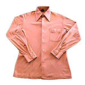 VTG 70s JOEL CALIFORNIA DISCO SHIRT SZ M ORANGE PEACH LONG SLEEVE SCALLOPED MENS